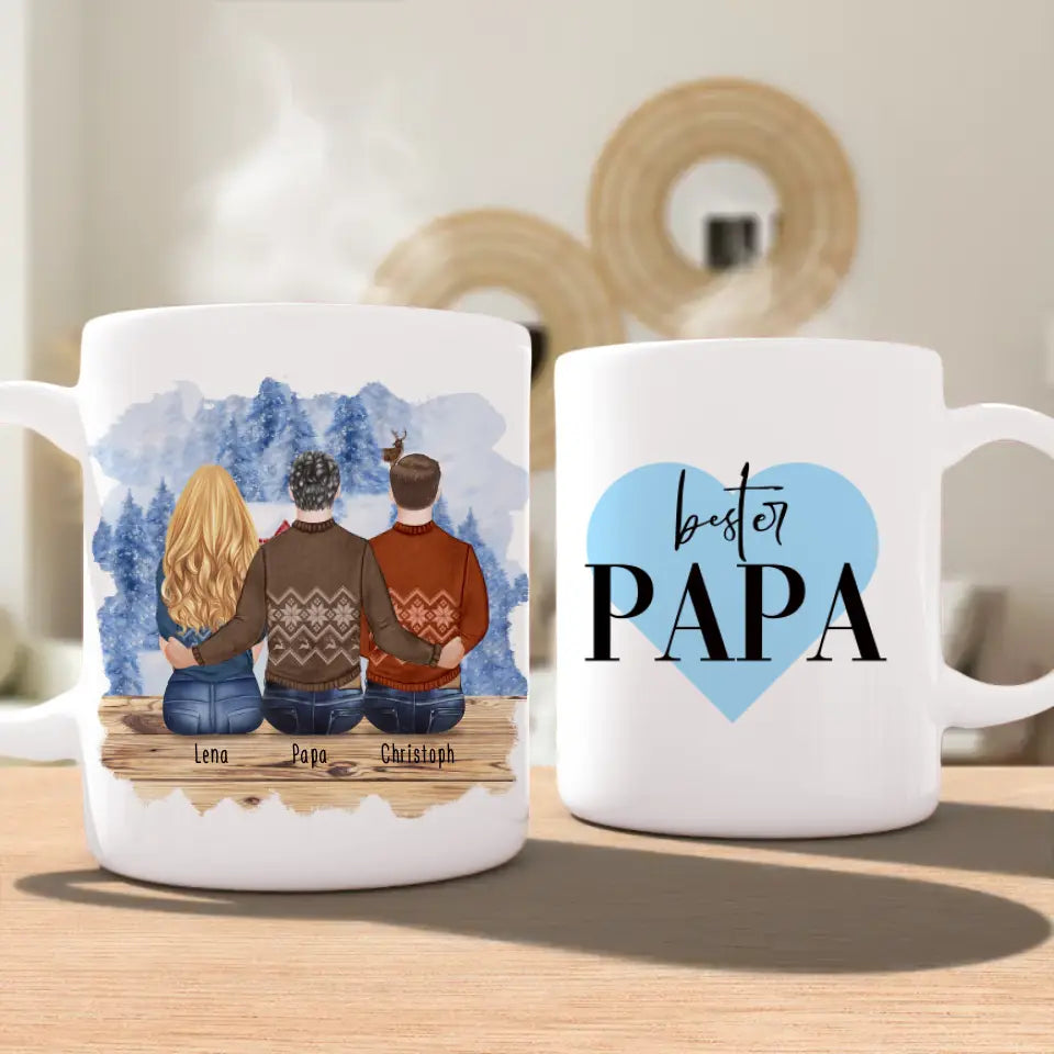 Personalisierte Tasse mit Vater/Tochter/Sohn (1 Tochter + 1 Sohn) - Weihnachtstasse