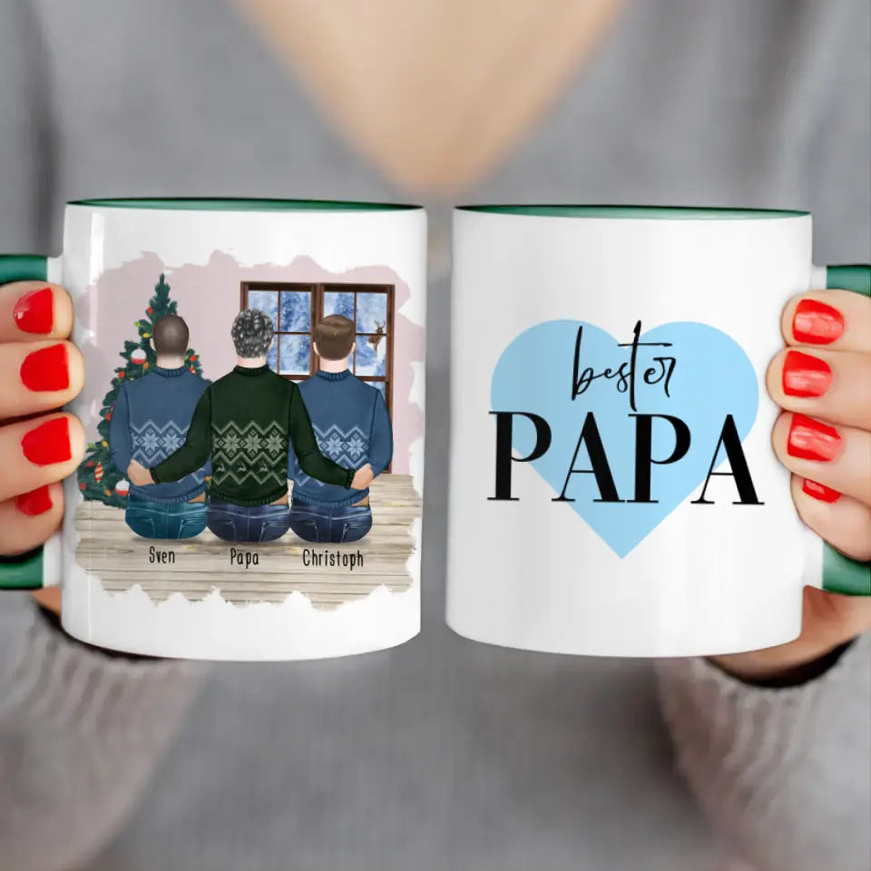 Personalisierte Tasse mit Vater/Sohn (2 Söhne) - Weihnachtstasse