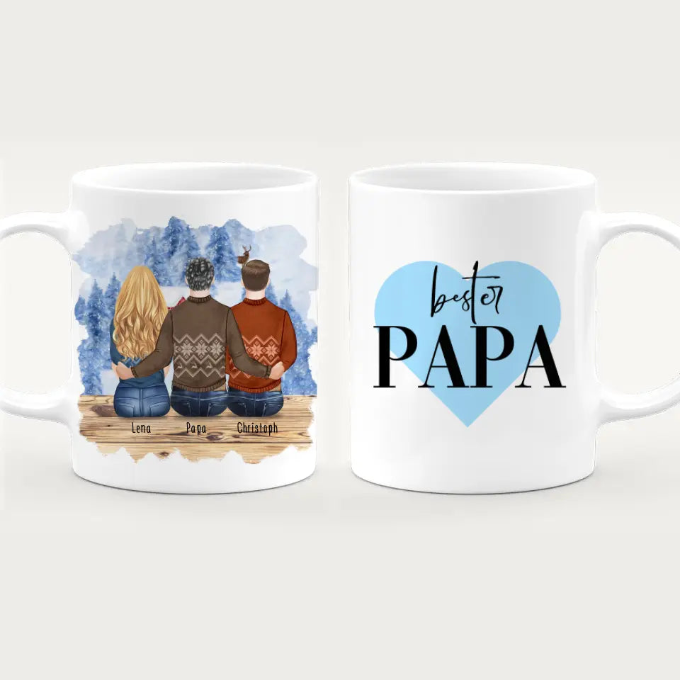 Personalisierte Tasse mit Vater/Tochter/Sohn (1 Tochter + 1 Sohn) - Weihnachtstasse
