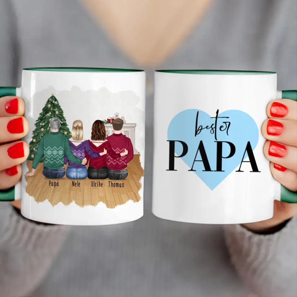 Personalisierte Tasse mit Vater/Tochter/Sohn (2 Töchter + 1 Sohn) - Weihnachtstasse