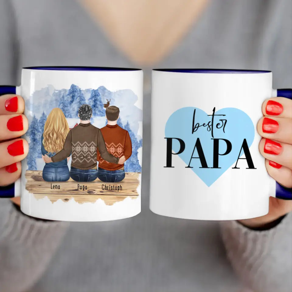 Personalisierte Tasse mit Vater/Tochter/Sohn (1 Tochter + 1 Sohn) - Weihnachtstasse