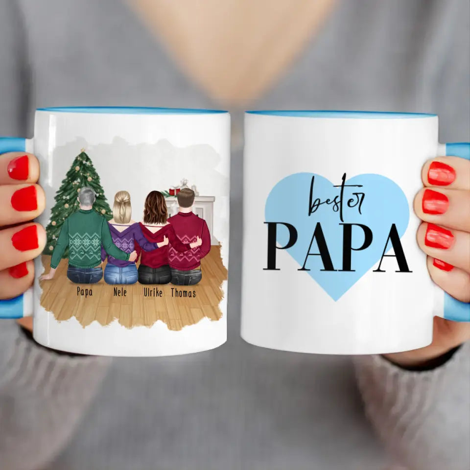 Personalisierte Tasse mit Vater/Tochter/Sohn (2 Töchter + 1 Sohn) - Weihnachtstasse