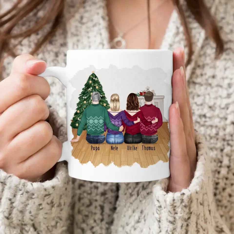 Personalisierte Tasse mit Vater/Tochter/Sohn (2 Töchter + 1 Sohn) - Weihnachtstasse