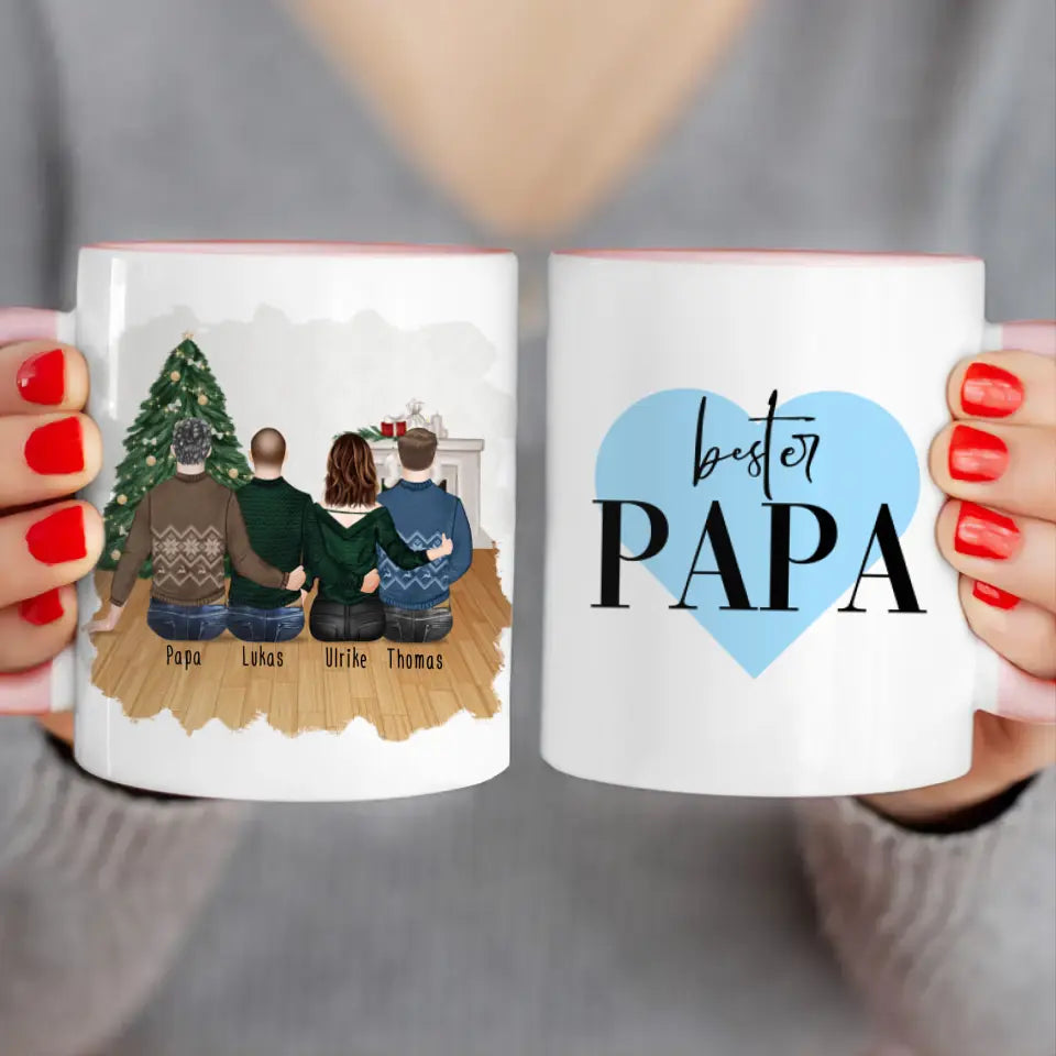 Personalisierte Tasse mit Vater/Tochter/Sohn (1 Tochter + 2 Söhne) - Weihnachtstasse