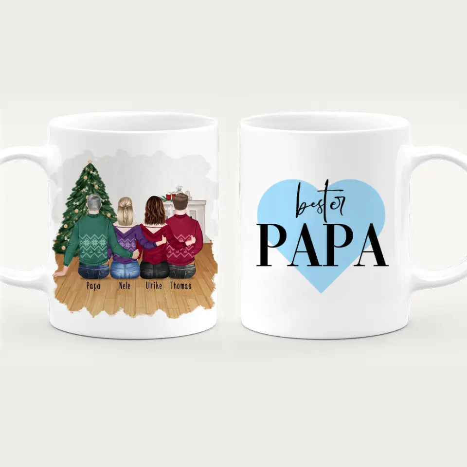 Personalisierte Tasse mit Vater/Tochter/Sohn (2 Töchter + 1 Sohn) - Weihnachtstasse