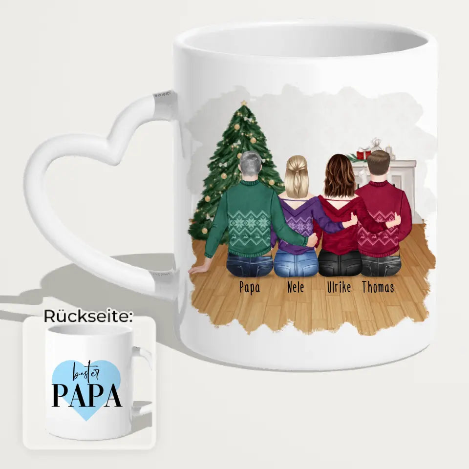 Personalisierte Tasse mit Vater/Tochter/Sohn (2 Töchter + 1 Sohn) - Weihnachtstasse