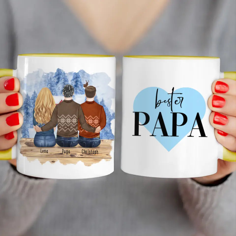 Personalisierte Tasse mit Vater/Tochter/Sohn (1 Tochter + 1 Sohn) - Weihnachtstasse