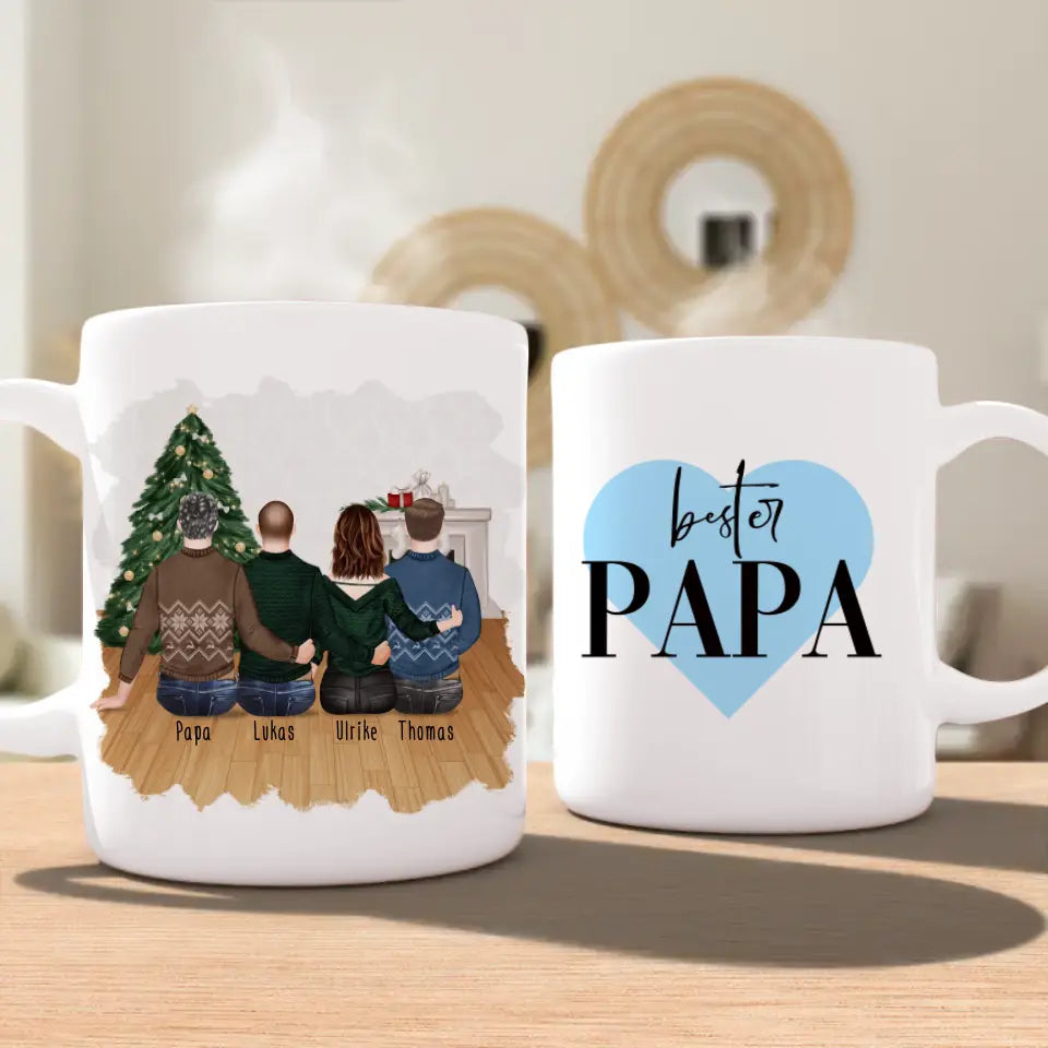 Personalisierte Tasse mit Vater/Tochter/Sohn (1 Tochter + 2 Söhne) - Weihnachtstasse