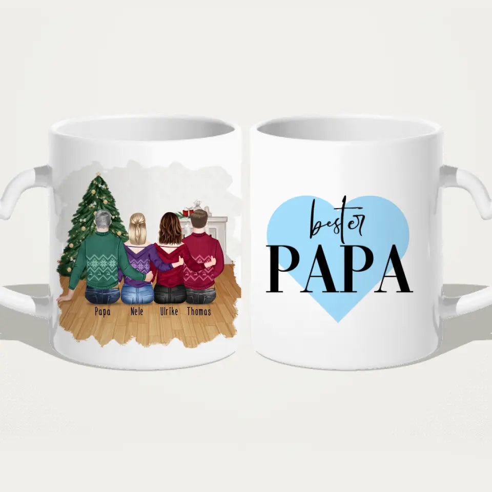 Personalisierte Tasse mit Vater/Tochter/Sohn (2 Töchter + 1 Sohn) - Weihnachtstasse