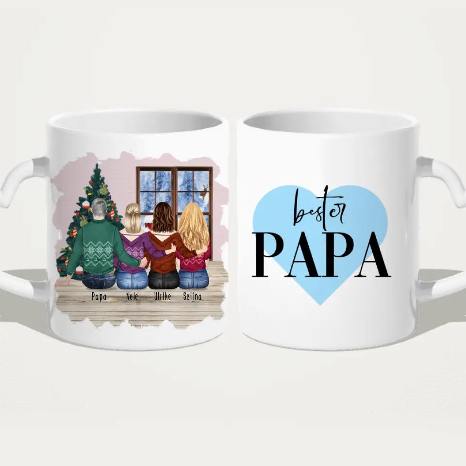 Personalisierte Tasse mit Vater/Tochter (3 Töchter) - Weihnachtstasse