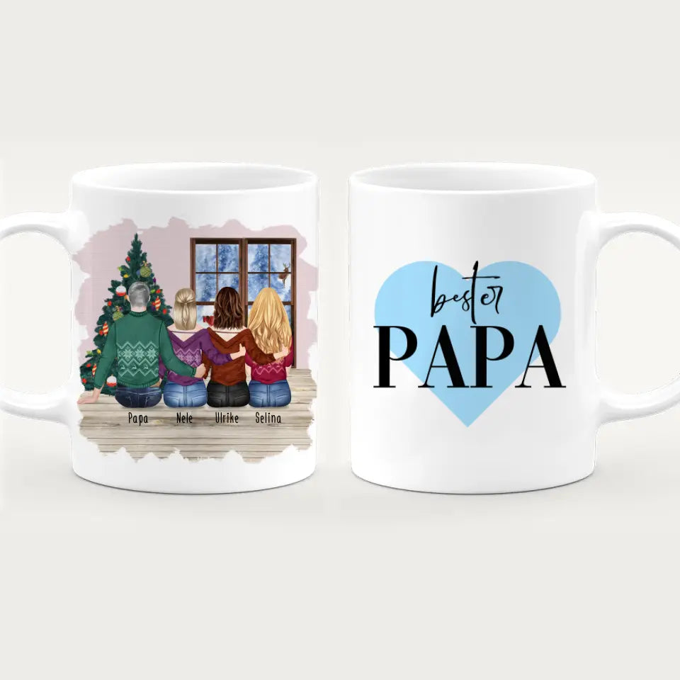 Personalisierte Tasse mit Vater/Tochter (3 Töchter) - Weihnachtstasse