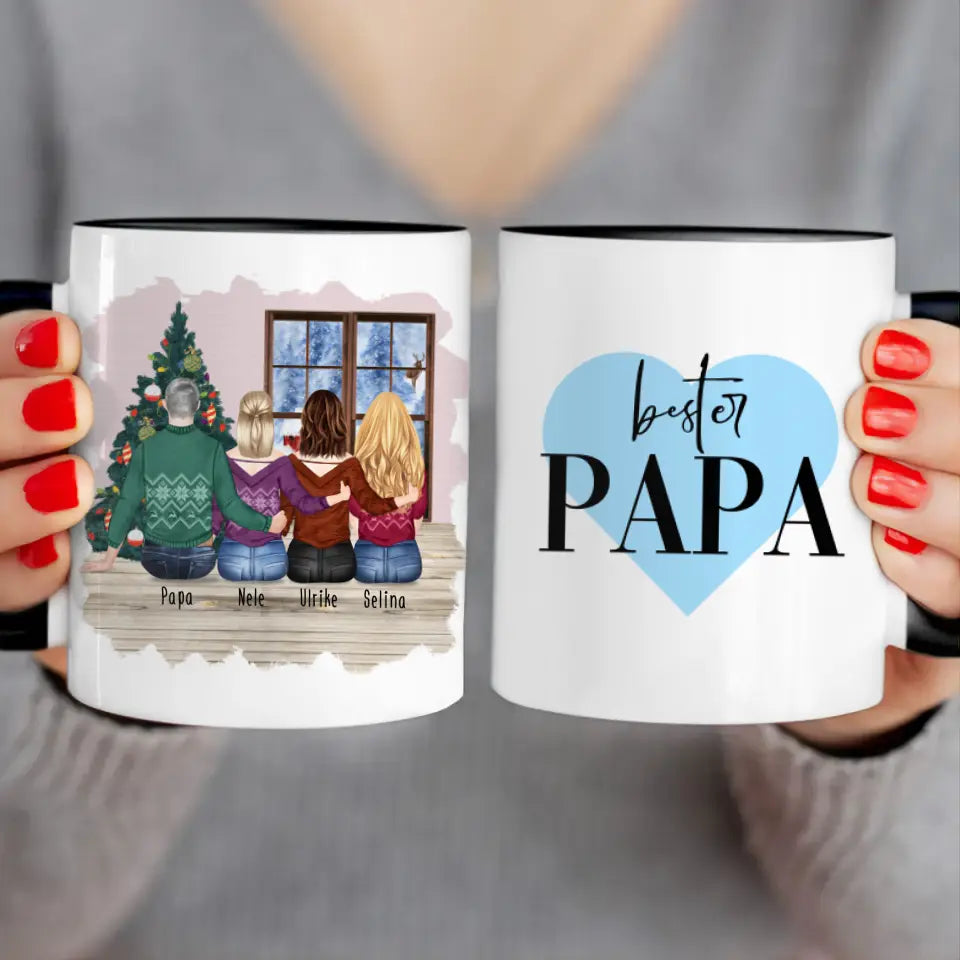 Personalisierte Tasse mit Vater/Tochter (3 Töchter) - Weihnachtstasse