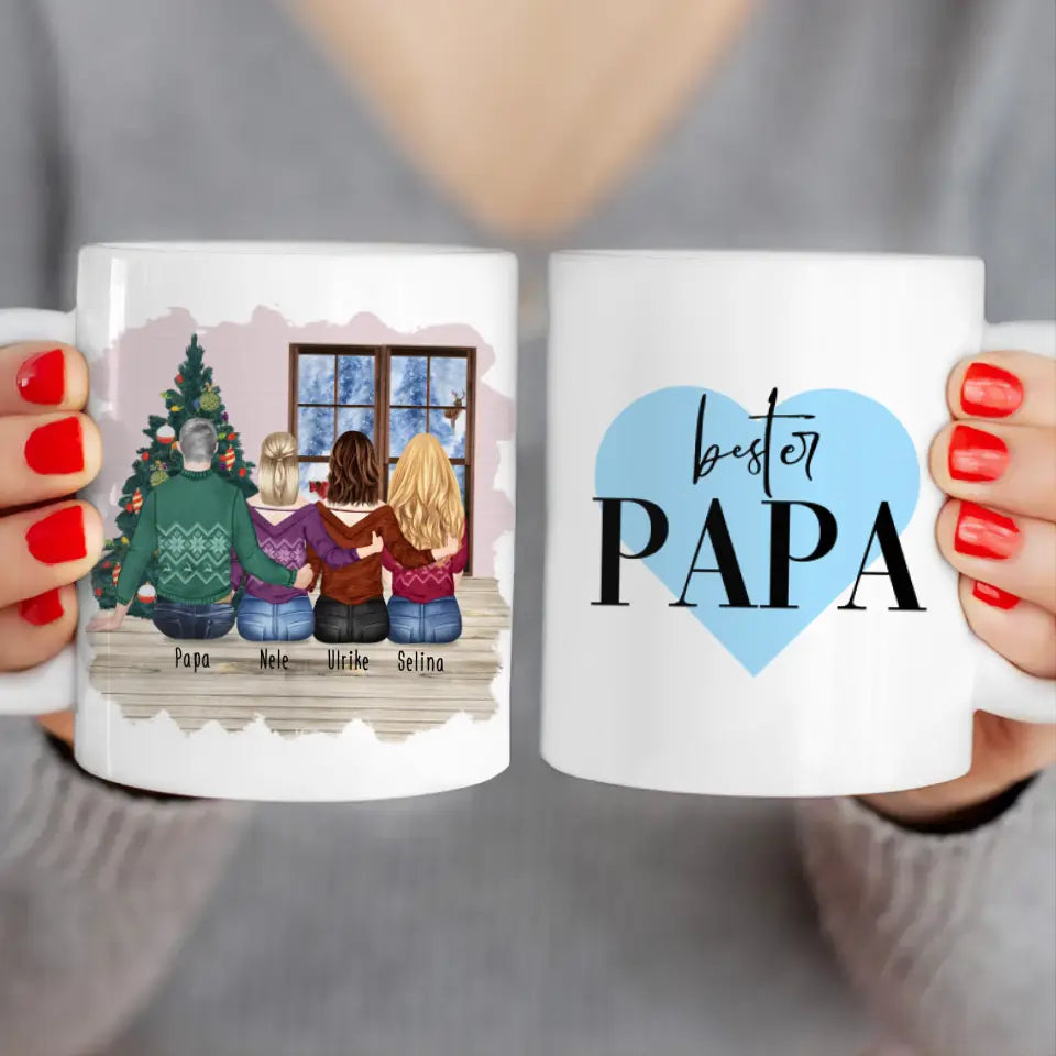 Personalisierte Tasse mit Vater/Tochter (3 Töchter) - Weihnachtstasse