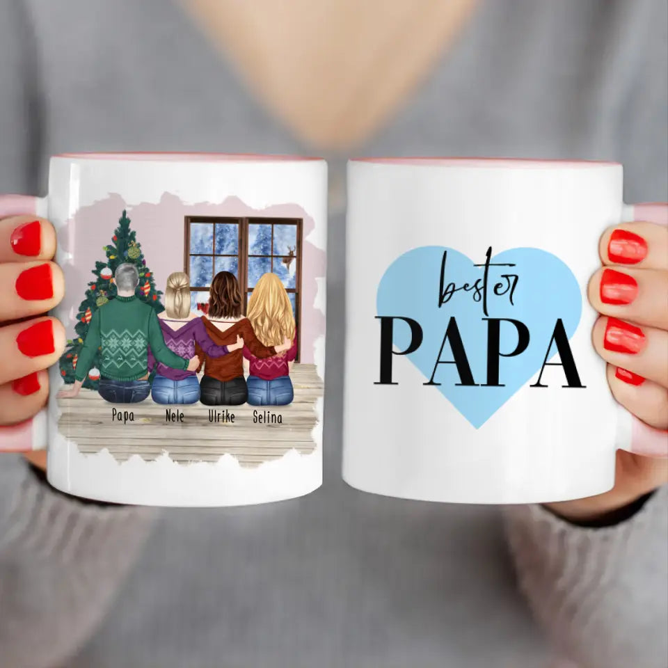 Personalisierte Tasse mit Vater/Tochter (3 Töchter) - Weihnachtstasse