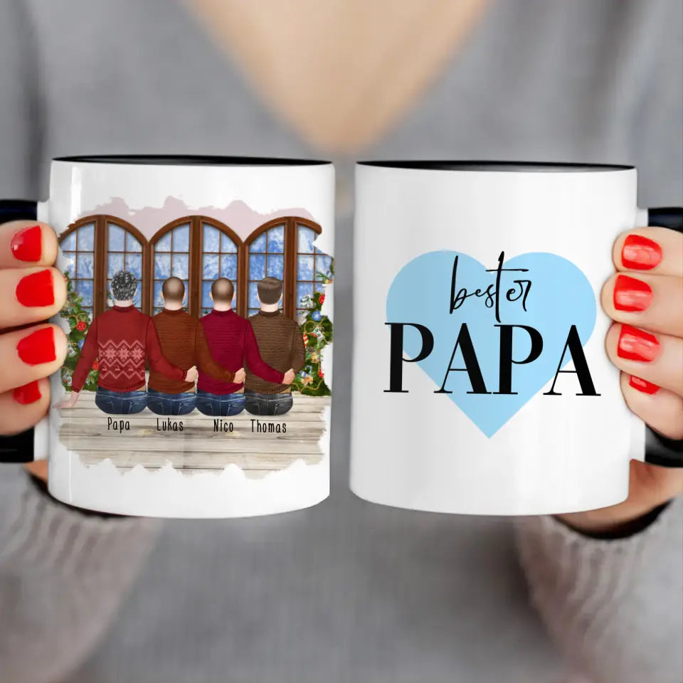 Personalisierte Tasse mit Vater/Sohn (3 Söhne) - Weihnachtstasse