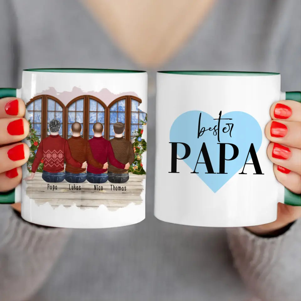Personalisierte Tasse mit Vater/Sohn (3 Söhne) - Weihnachtstasse