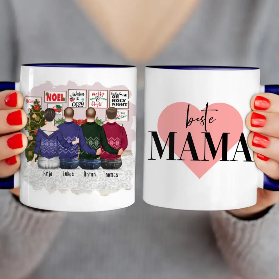 Personalisierte Tasse mit Mutter/Sohn (3 Söhne) - Weihnachtstasse