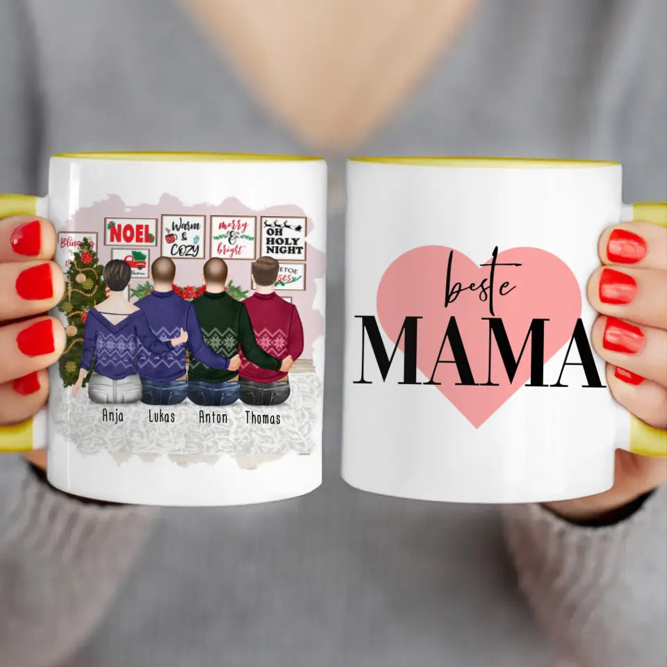 Personalisierte Tasse mit Mutter/Sohn (3 Söhne) - Weihnachtstasse