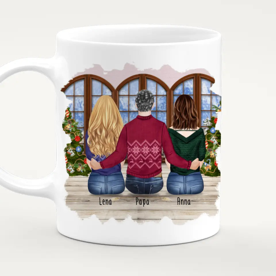 Personalisierte Tasse mit Vater/Tochter (2 Töchter) - Weihnachtstasse