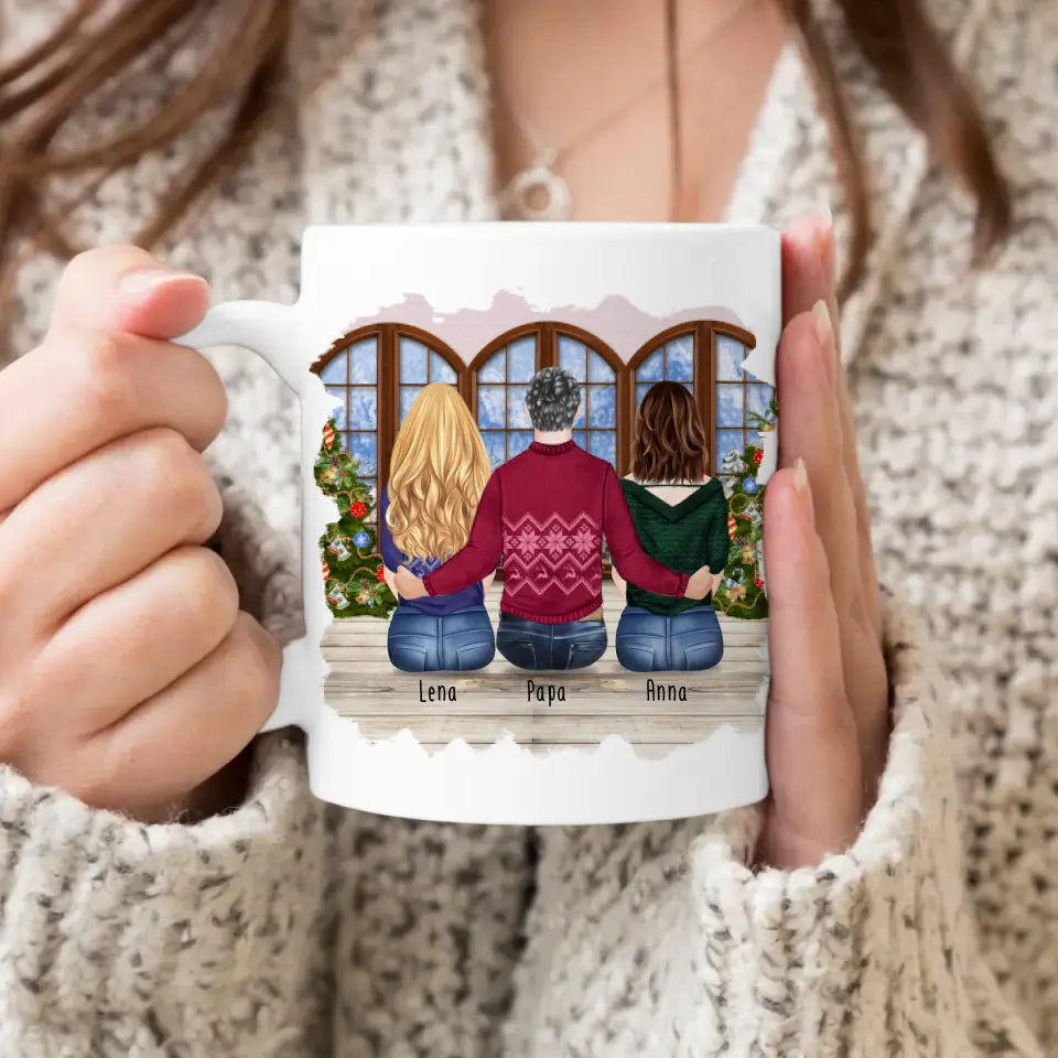 Personalisierte Tasse mit Vater/Tochter (2 Töchter) - Weihnachtstasse