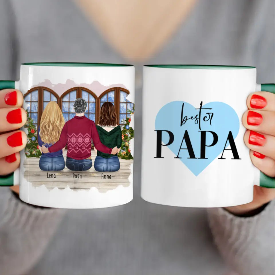 Personalisierte Tasse mit Vater/Tochter (2 Töchter) - Weihnachtstasse