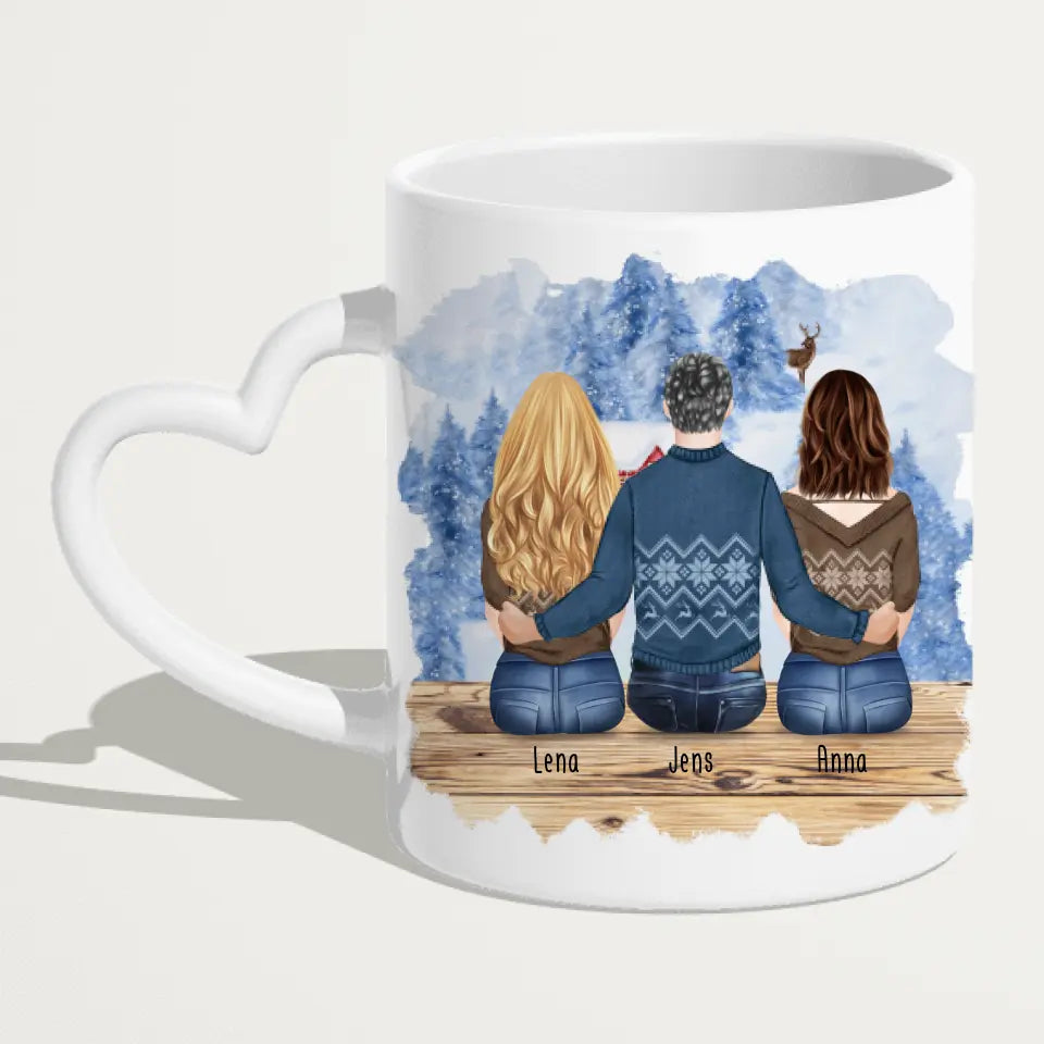 Personalisierte Tasse mit Bruder/Schwester (2 Schwester + 1 Bruder) - Weihnachtstasse