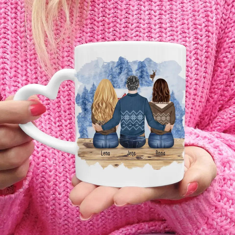 Personalisierte Tasse mit Bruder/Schwester (2 Schwester + 1 Bruder) - Weihnachtstasse