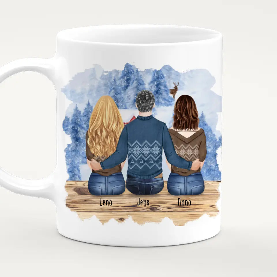 Personalisierte Tasse mit Bruder/Schwester (2 Schwester + 1 Bruder) - Weihnachtstasse