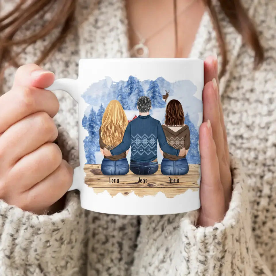 Personalisierte Tasse mit Bruder/Schwester (2 Schwester + 1 Bruder) - Weihnachtstasse