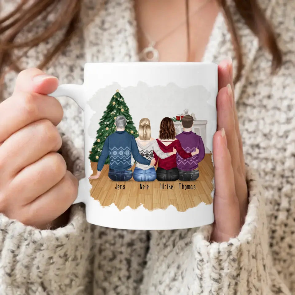 Personalisierte Tasse mit Bruder/Schwester (2 Schwestern + 2 Brüder) - Weihnachtstasse