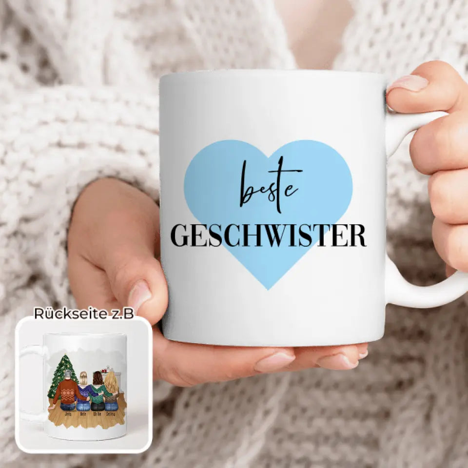 Personalisierte Tasse mit Bruder/Schwester (3 Schwestern + 1 Bruder) - Weihnachtstasse