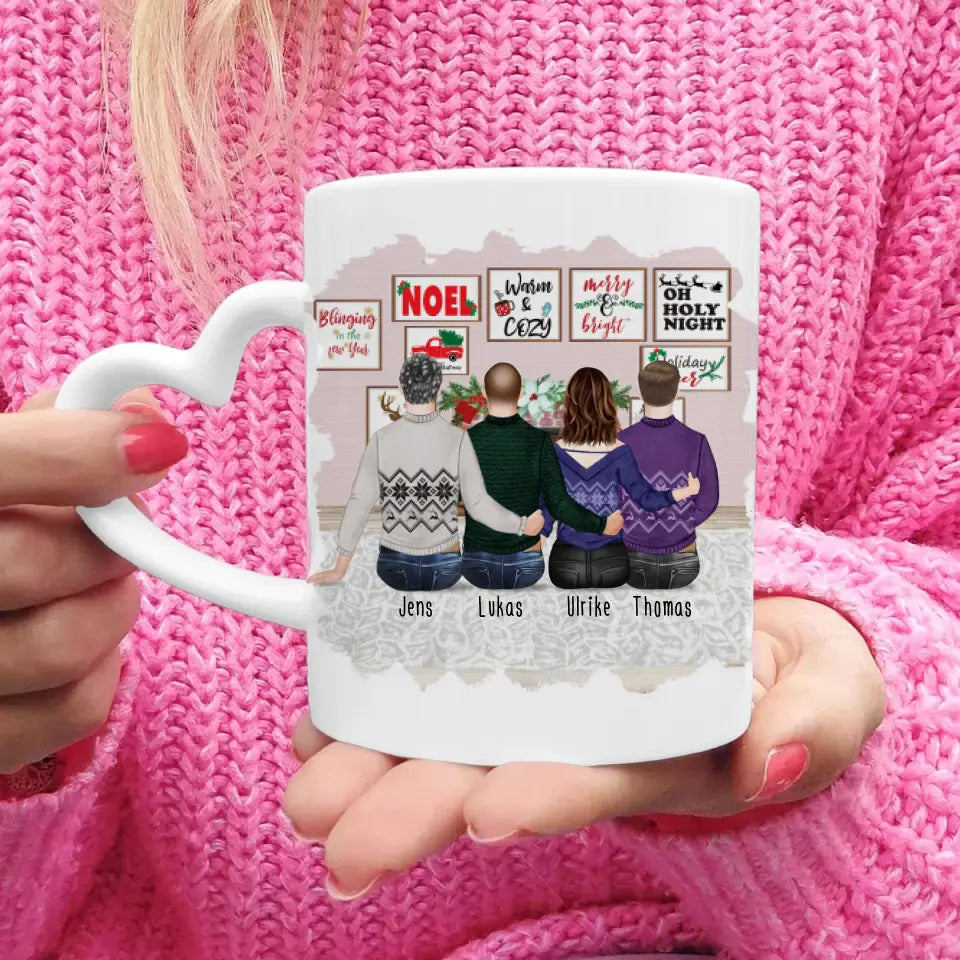 Personalisierte Tasse mit Bruder/Schwester (1 Schwester + 3 Brüder) - Weihnachtstasse