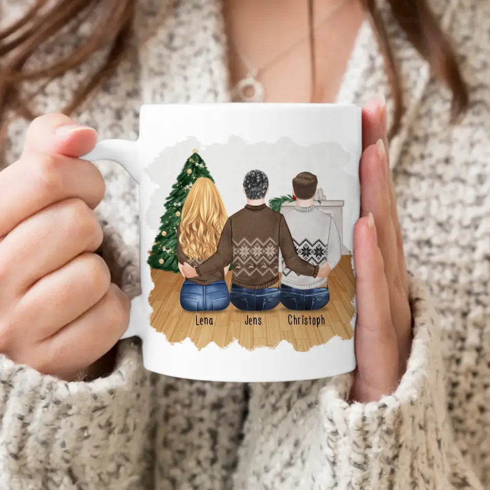 Personalisierte Tasse mit Bruder/Schwester (1 Schwester + 2 Brüder) - Weihnachtstasse