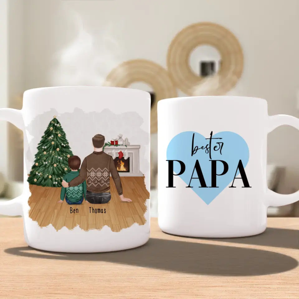 Personalisierte Tasse mit Vater/Kind (1 Kind/Baby) - Weihnachtstasse