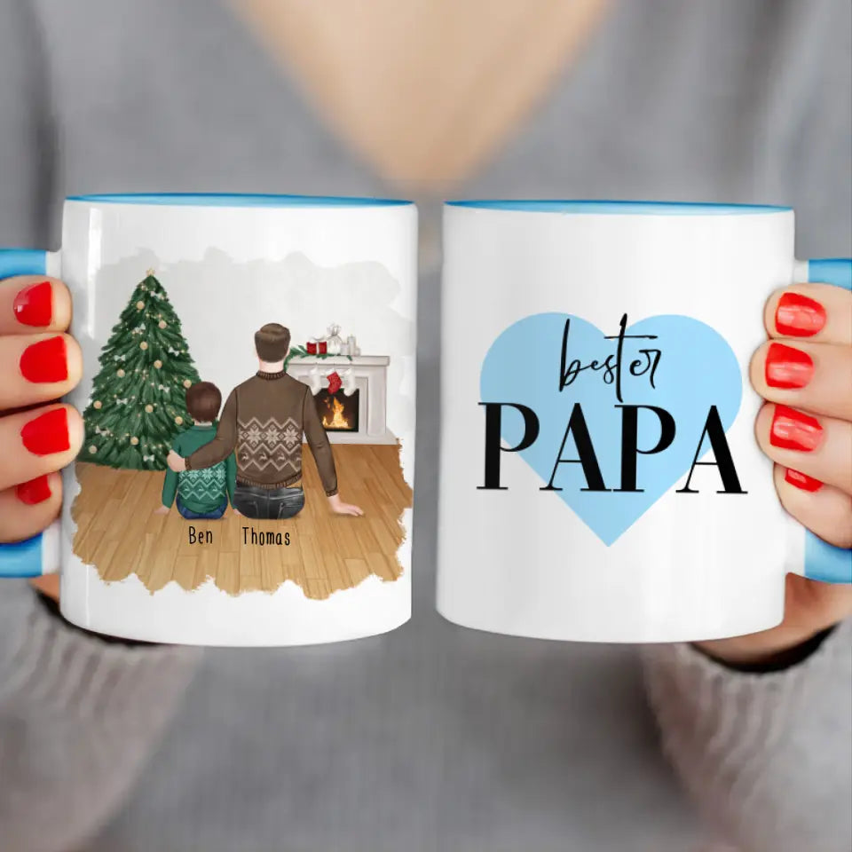 Personalisierte Tasse mit Vater/Kind (1 Kind/Baby) - Weihnachtstasse