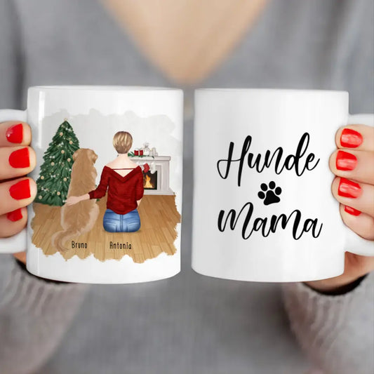 Personalisierte Tasse mit Hund und Frau (1 Hund + 1 Frau) - Weihnachtstasse