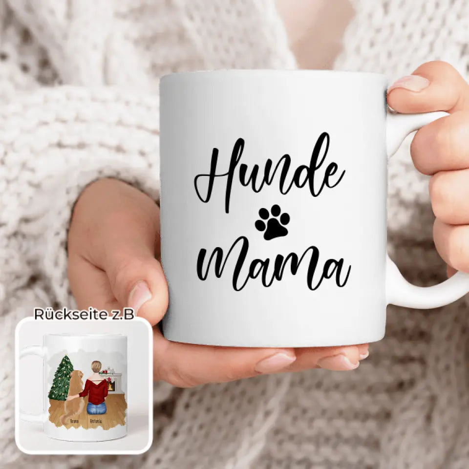 Personalisierte Tasse mit Hund und Frau (1 Hund + 1 Frau) - Weihnachtstasse