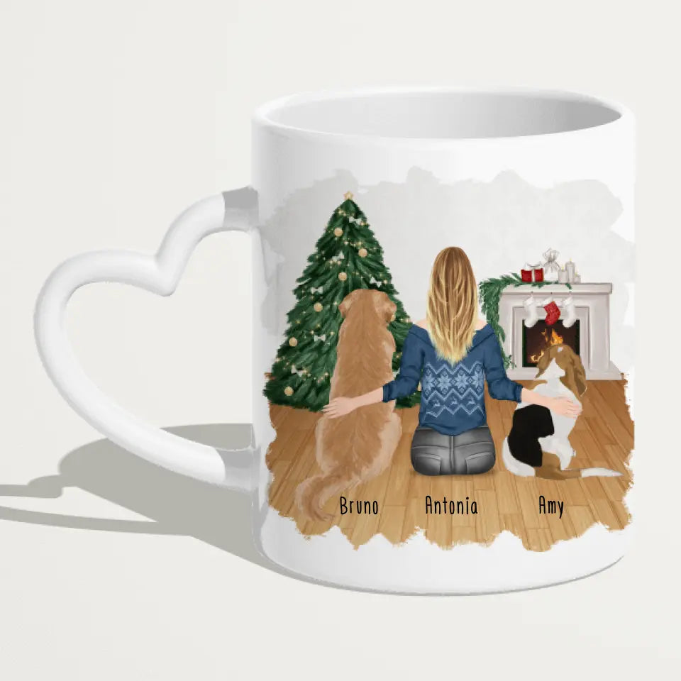 Personalisierte Tasse mit Hund und Frau (2 Hunde + 1 Frau) - Weihnachtstasse