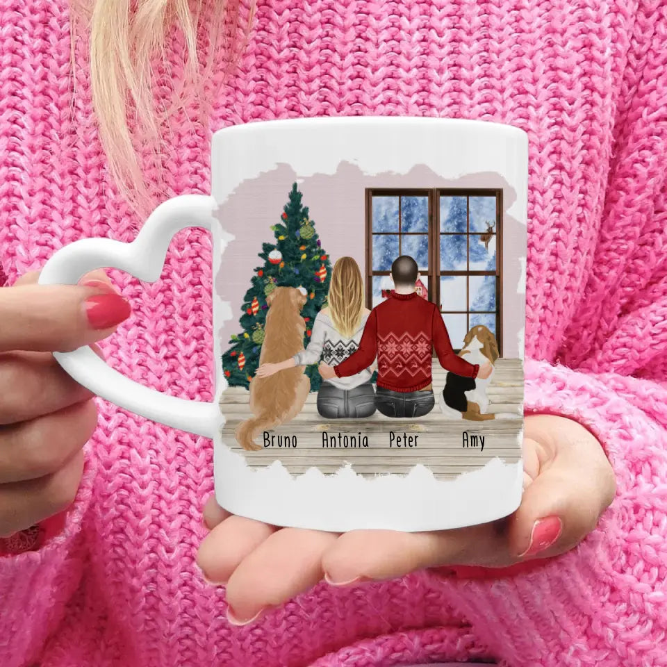 Personalisierte Tasse mit Pärchen und 2 Hunden - Weihnachtstasse