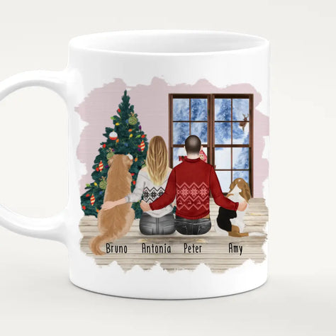 Personalisierte Tasse mit Pärchen und 2 Hunden - Weihnachtstasse