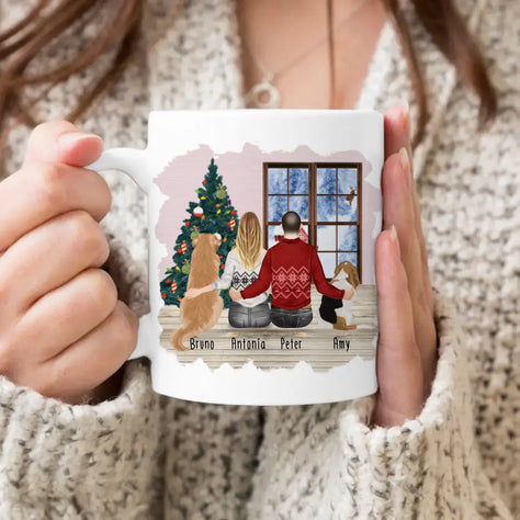 Personalisierte Tasse mit Pärchen und 2 Hunden - Weihnachtstasse