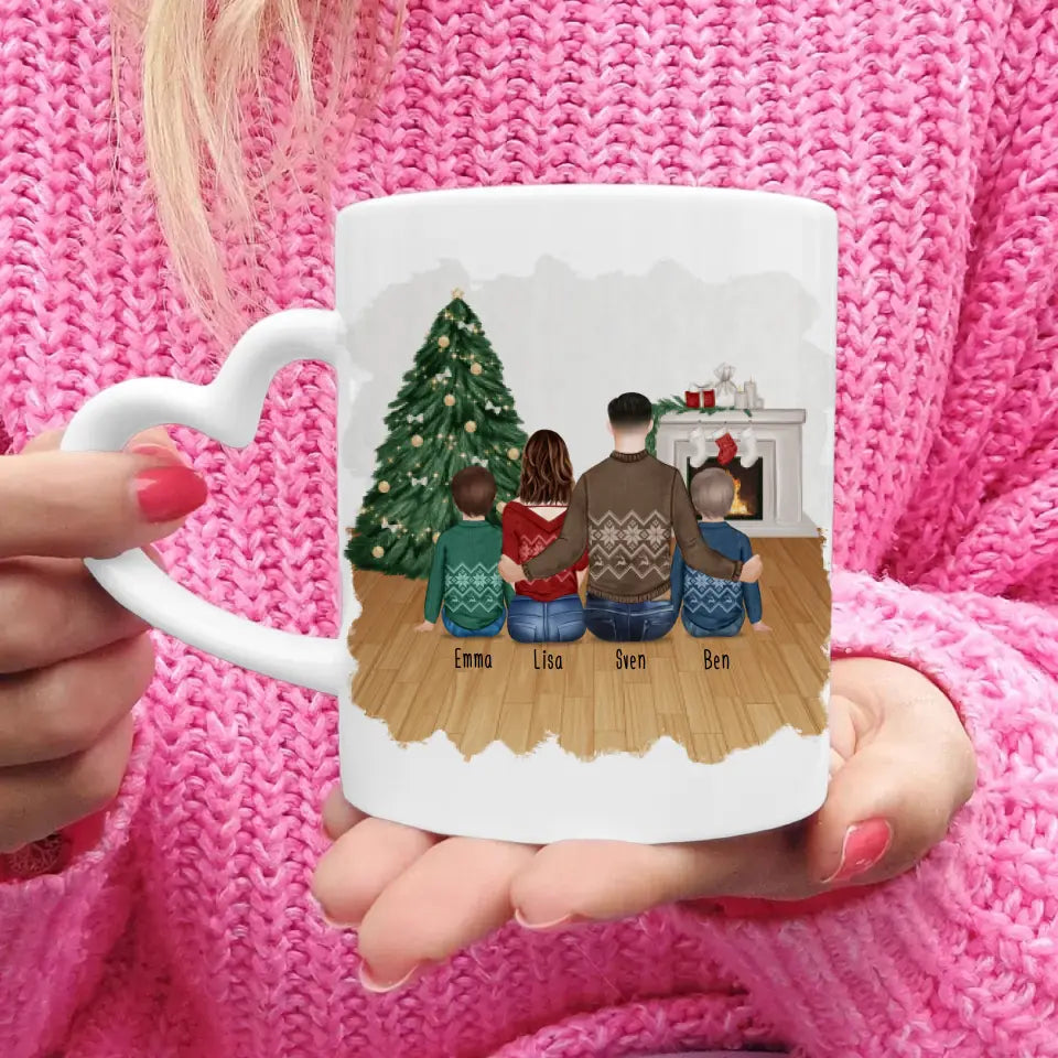 Personalisierte Tasse mit Vater (2 Kinder + 1 Teenangerin) - Weihnachtstasse