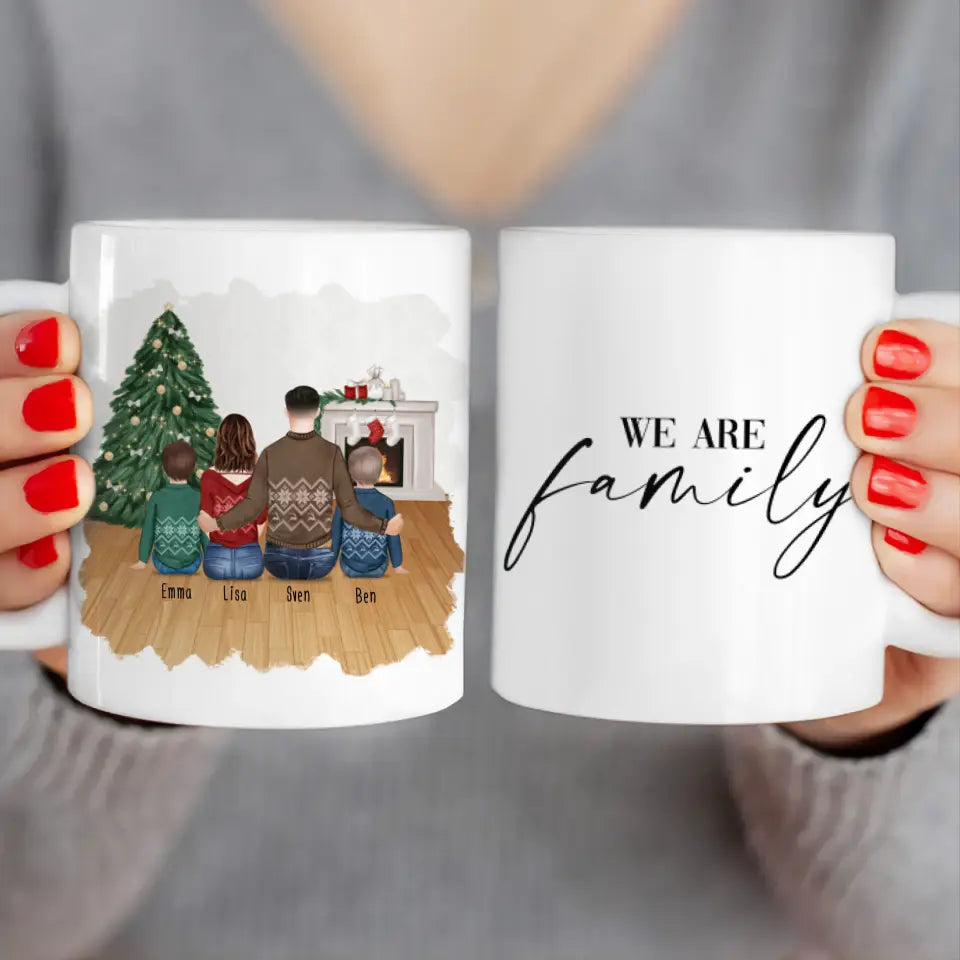 Personalisierte Tasse mit Vater (2 Kinder + 1 Teenangerin) - Weihnachtstasse