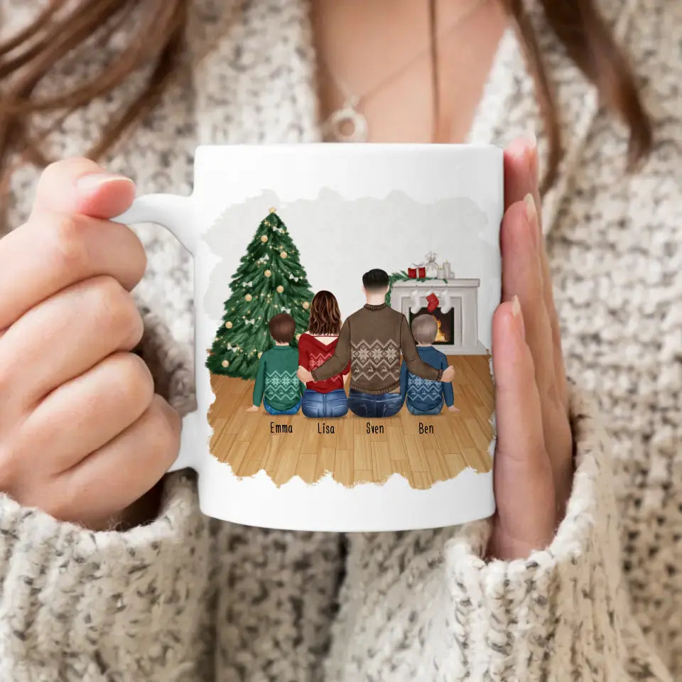 Personalisierte Tasse mit Vater (2 Kinder + 1 Teenangerin) - Weihnachtstasse