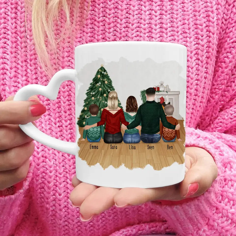 Personalisierte Tasse mit Familie (2 Kinder + 1 Teenanger) - Weihnachtstasse