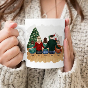 Personalisierte Tasse mit Familie (2 Kinder + 1 Teenanger) - Weihnachtstasse