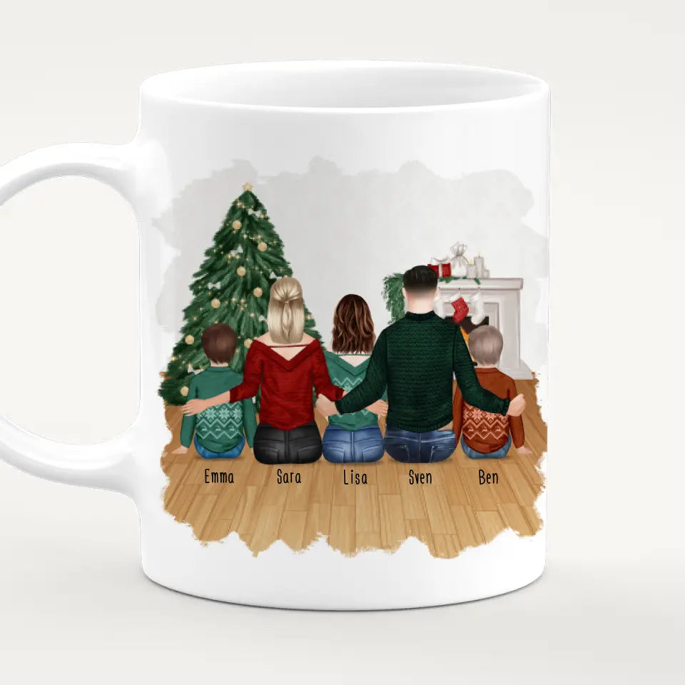 Personalisierte Tasse mit Familie (2 Kinder + 1 Teenanger) - Weihnachtstasse