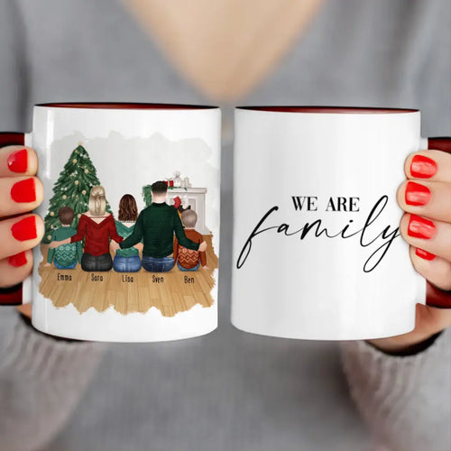 Personalisierte Tasse mit Familie (2 Kinder + 1 Teenanger) - Weihnachtstasse