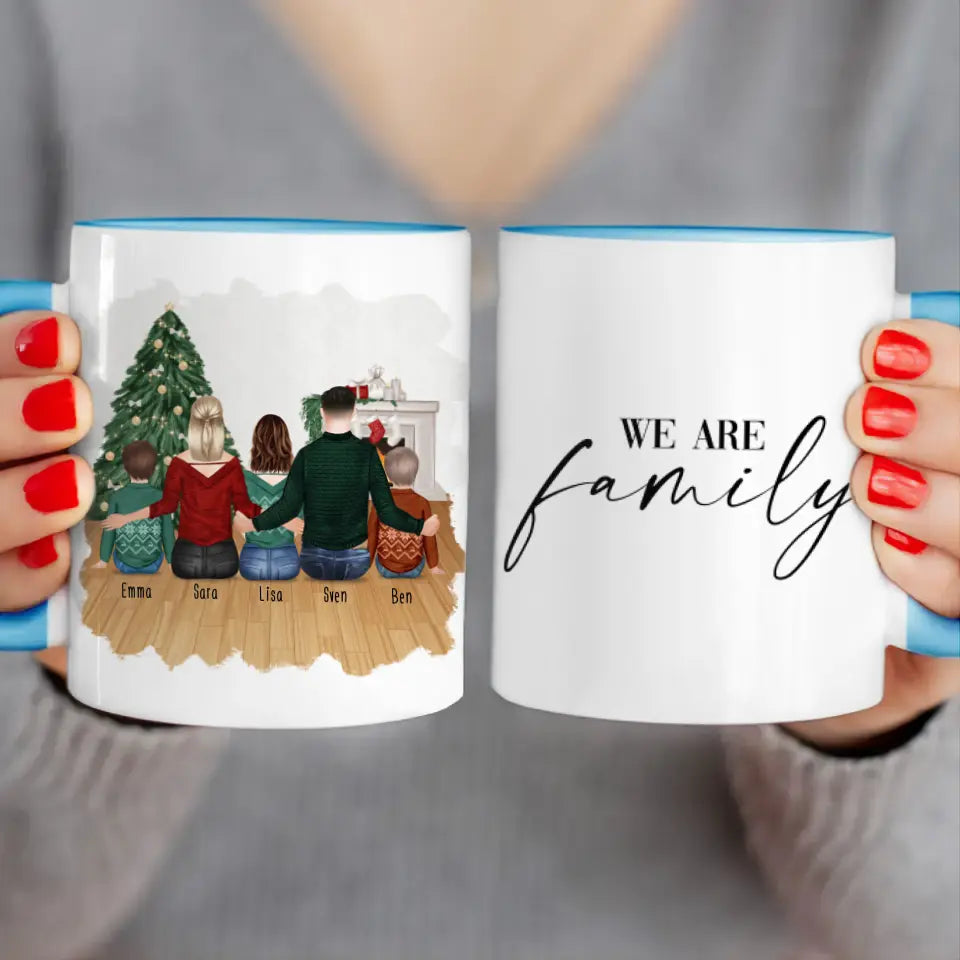 Personalisierte Tasse mit Familie (2 Kinder + 1 Teenanger) - Weihnachtstasse