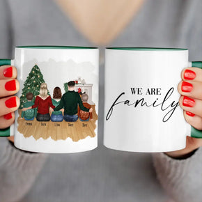 Personalisierte Tasse mit Familie (2 Kinder + 1 Teenanger) - Weihnachtstasse